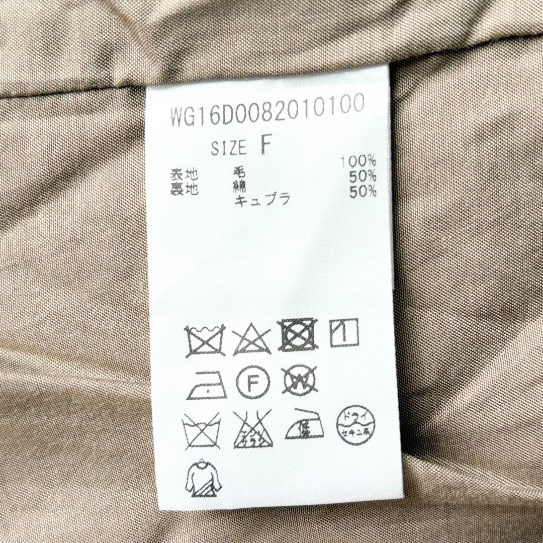 2936y美品　ウィムガゼット　ノーカラーウールショートコート　キャメルベージュ