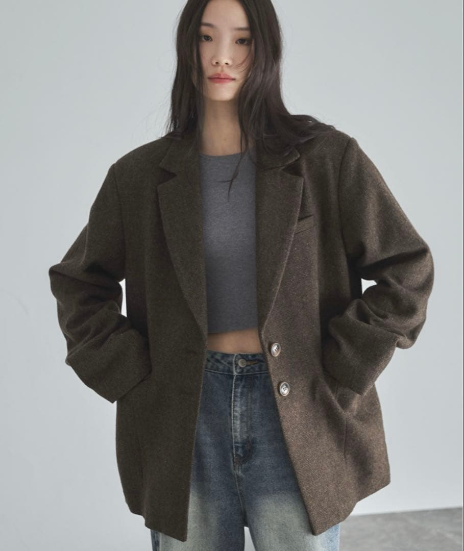 feepur ウール混テーラードジャケット ブラウンMサイズ