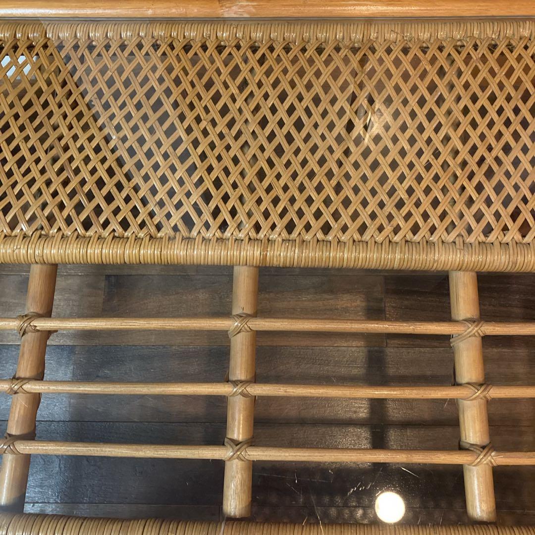 美品✨　籐 ラタン ガラスローテーブル センターテーブル 古民家 古家具