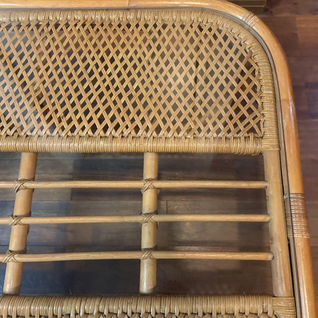 美品✨　籐 ラタン ガラスローテーブル センターテーブル 古民家 古家具