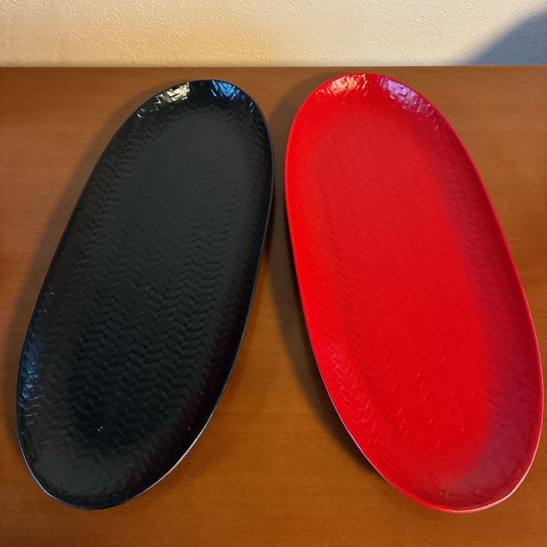 【新品未使用】井上藍胎漆器　朱と黒の2枚　フランスパン皿　箱付　完売品