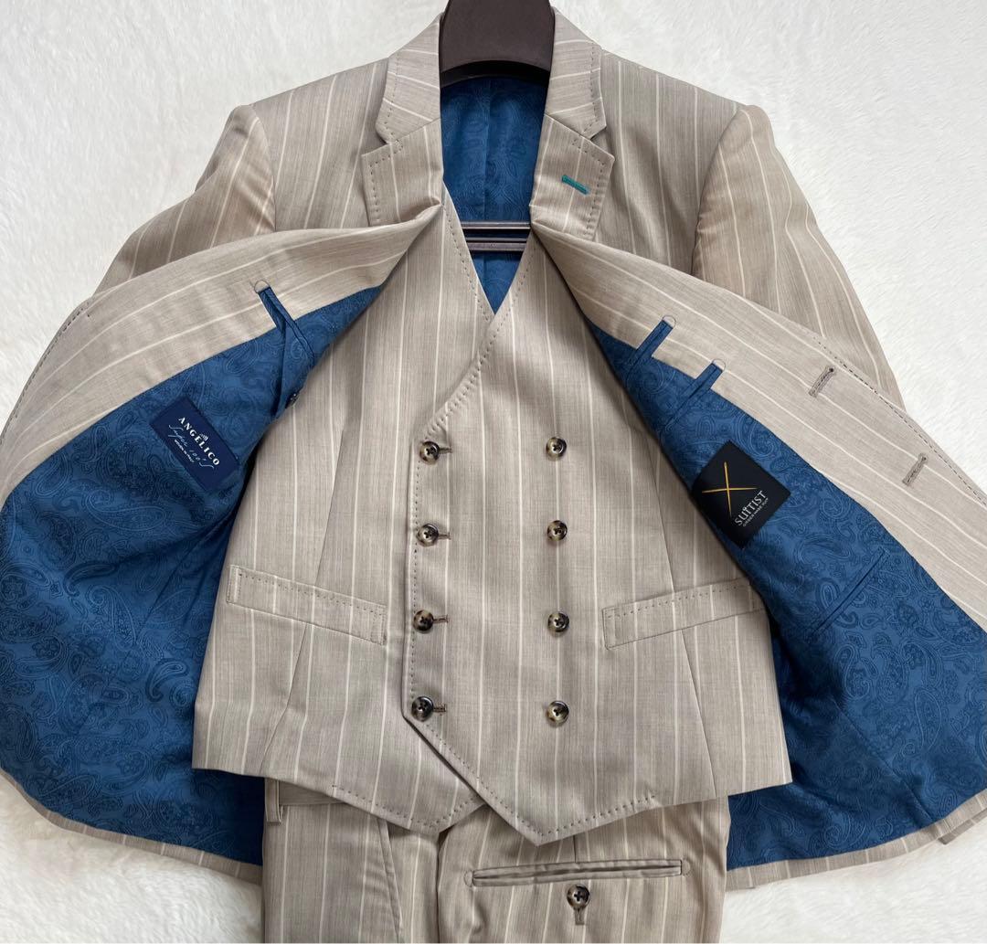 【希少】ANGELICO オーダースーツ　セットアップ　スリーピース　グレージュ