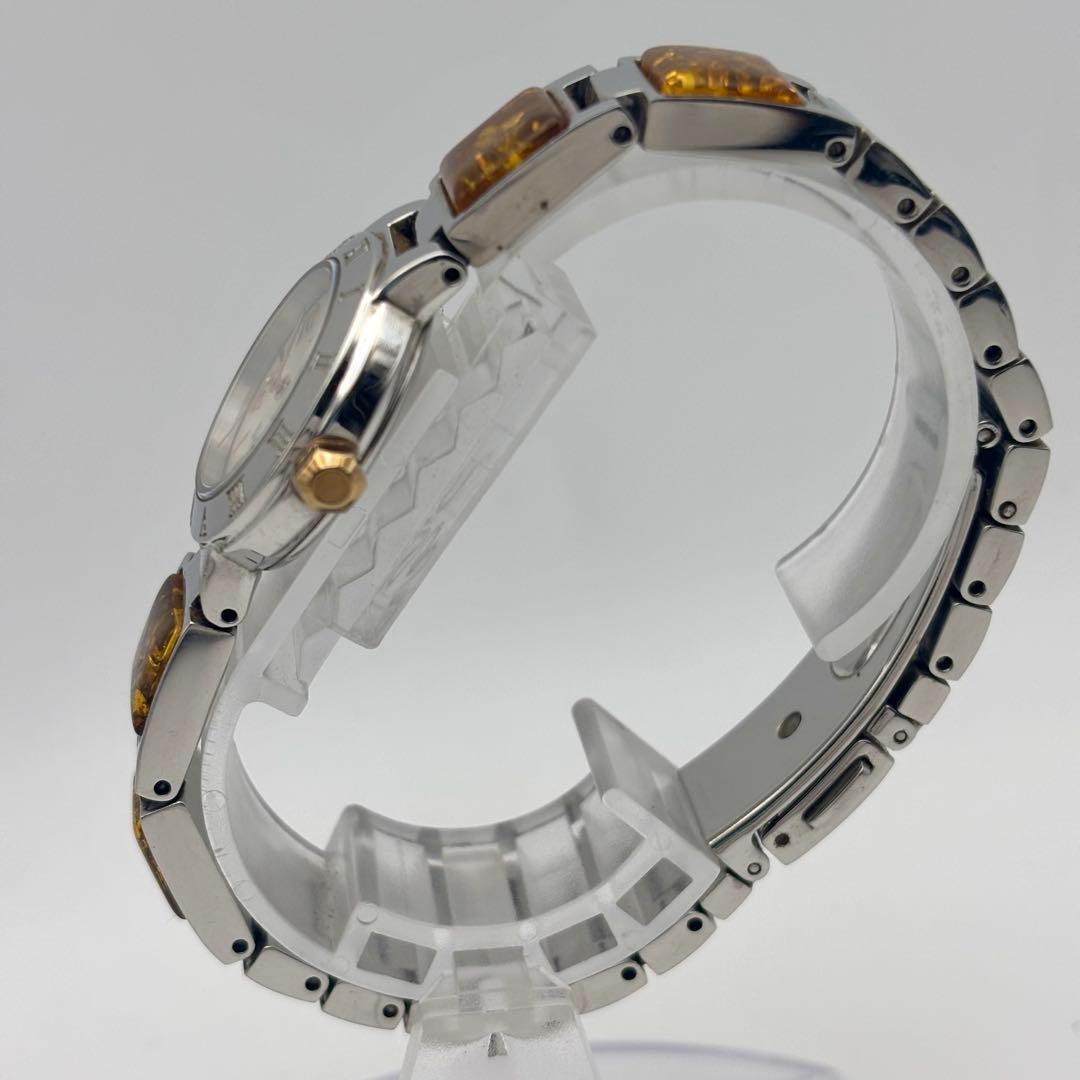 【希少】Amber 久慈琥珀 ソーラー 腕時計 シェル盤 琥珀 メタルブレス