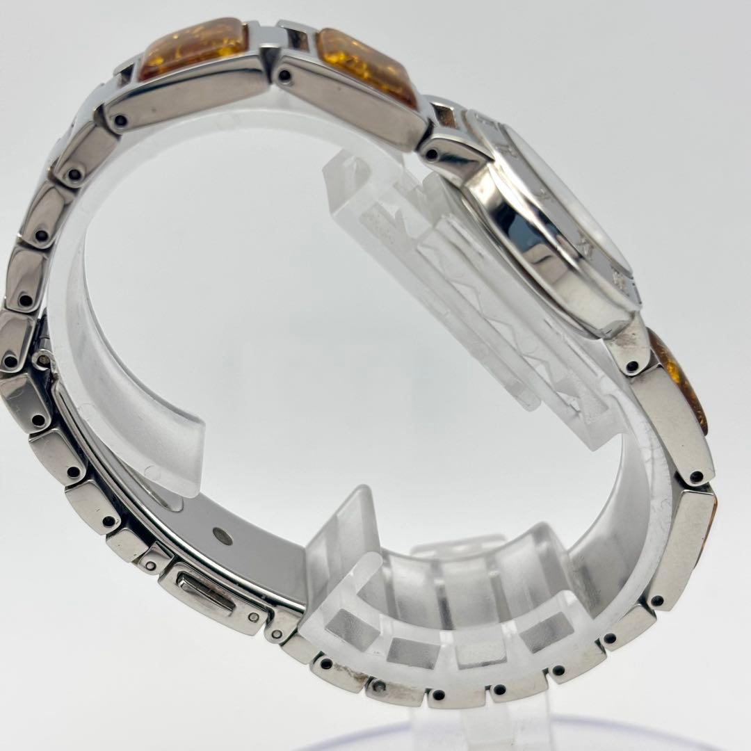 【希少】Amber 久慈琥珀 ソーラー 腕時計 シェル盤 琥珀 メタルブレス