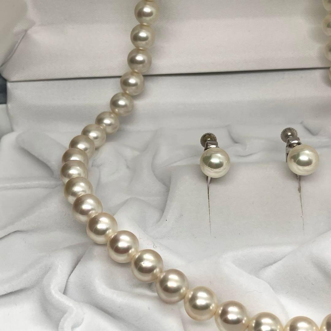 本真珠 パール ネックレス ラウンド　約8mm 37g イヤリングセット
