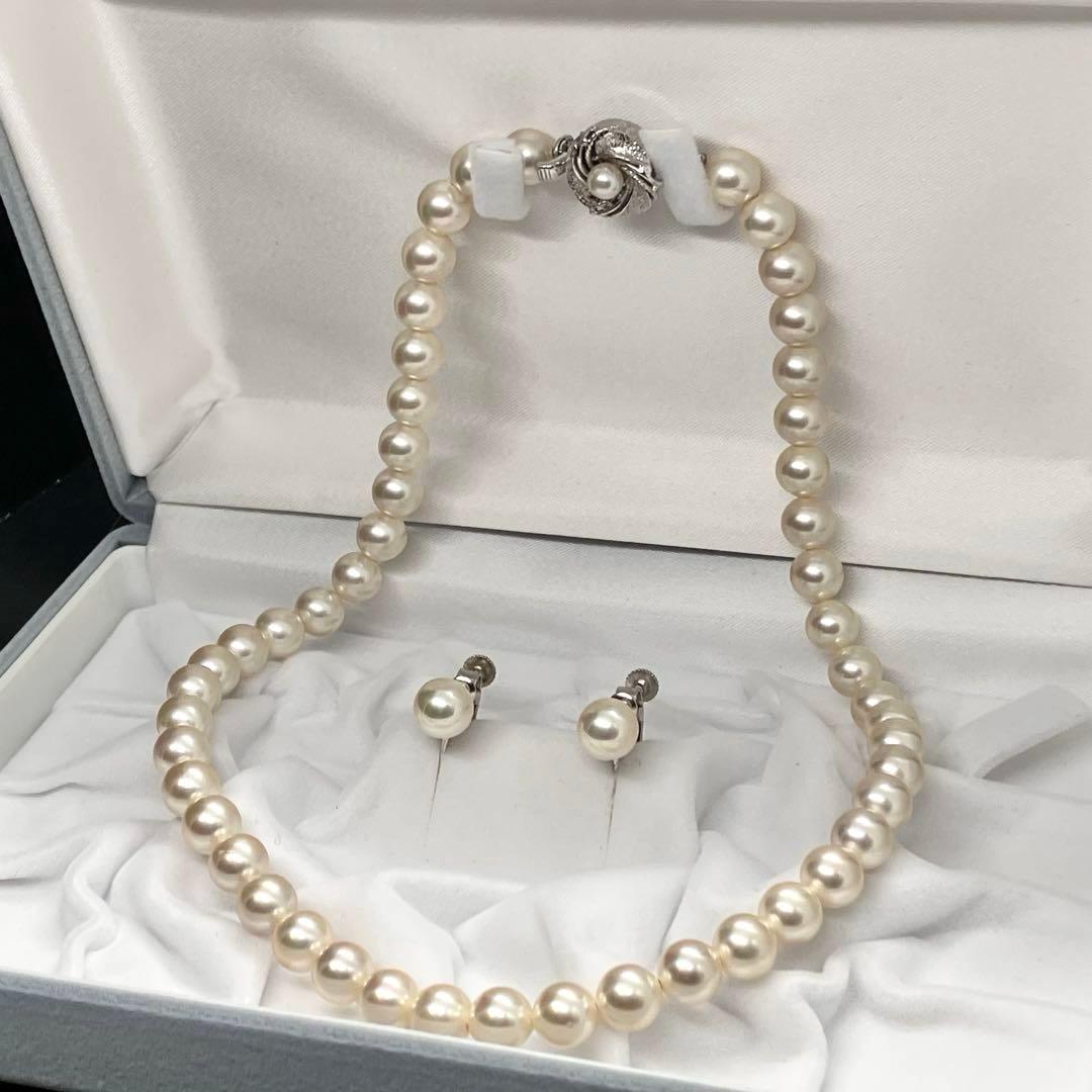 本真珠 パール ネックレス ラウンド　約8mm 37g イヤリングセット