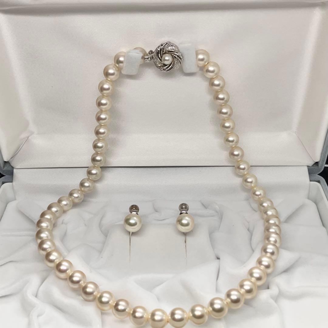 本真珠 パール ネックレス ラウンド　約8mm 37g イヤリングセット