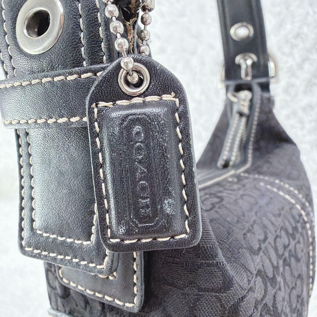 バッグ Coach Hobo Hand Bag Signature Black mini