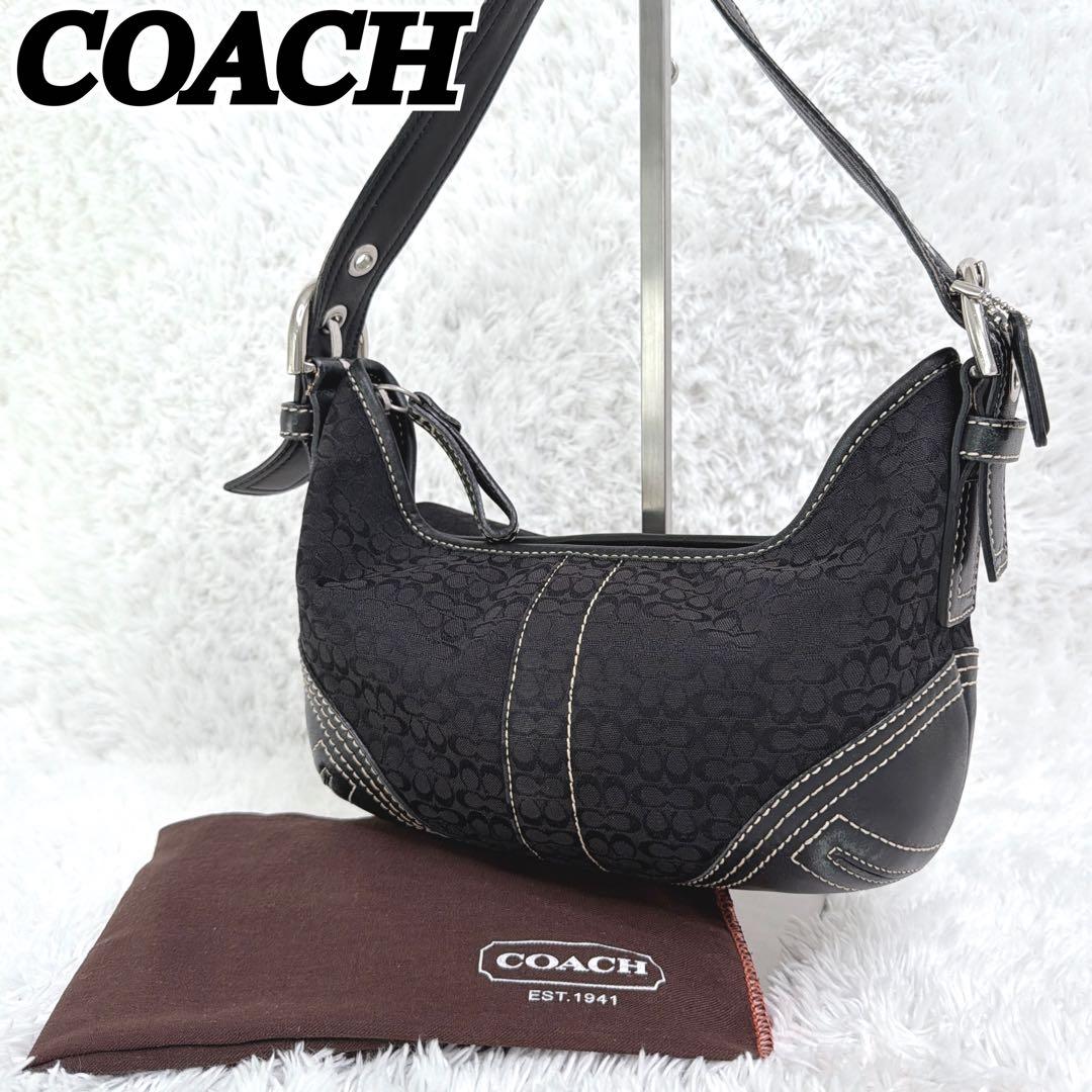バッグ Coach Hobo Hand Bag Signature Black mini