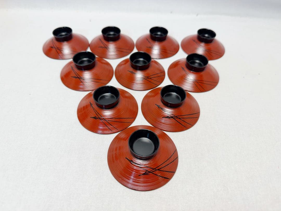 未使用 懐石道具 朱塗 刷毛目 松葉蒔絵 箸洗い 十客組 内黒