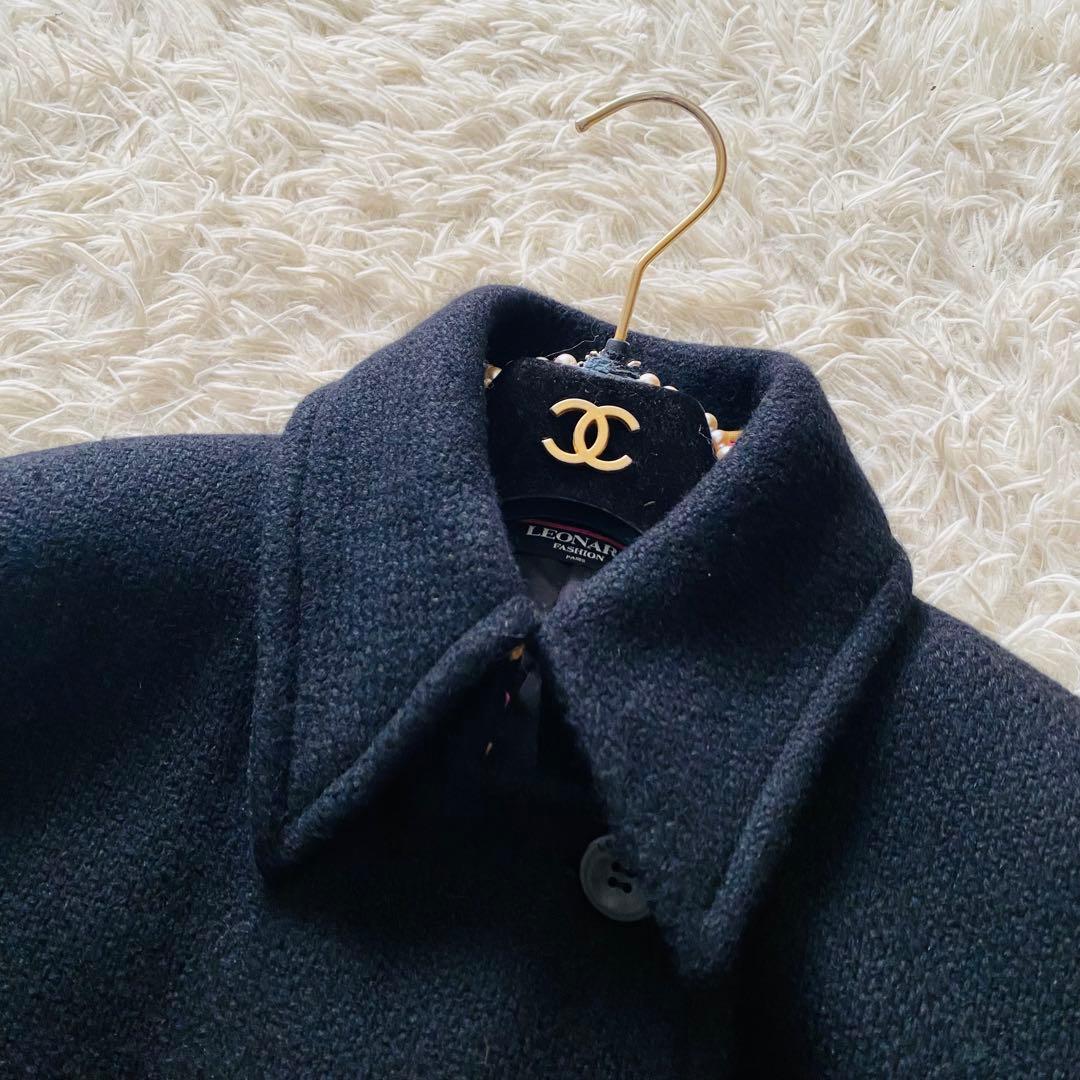 高級 カシミヤブレンド LEONARD トリム ダブル ロングコート 日本製 9