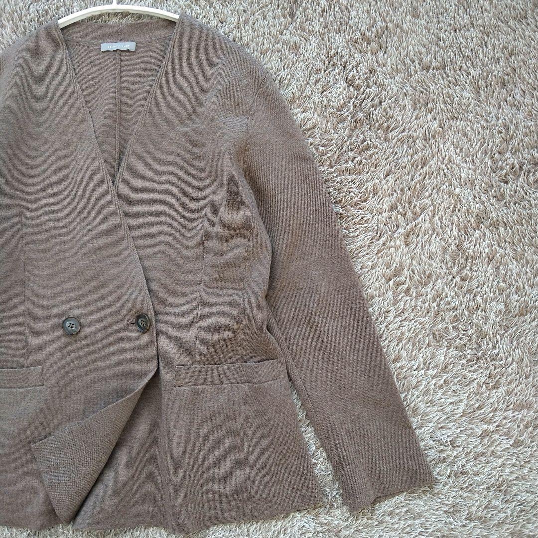 セオリーリュクス ノーカラー ニットダブルジャケット カーディガン ウール混