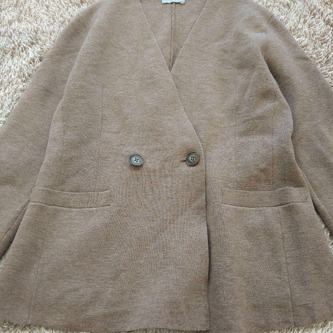 セオリーリュクス ノーカラー ニットダブルジャケット カーディガン ウール混