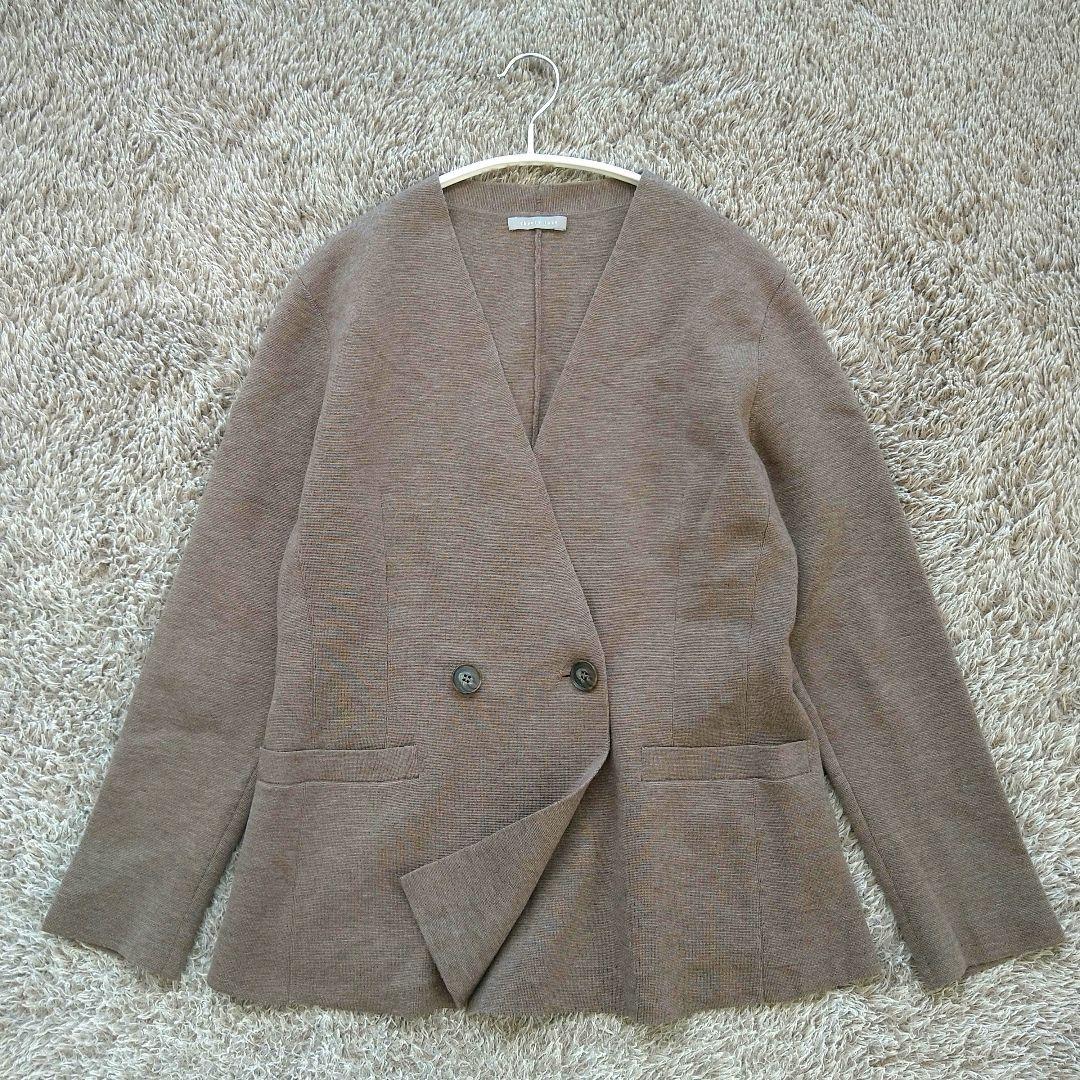 セオリーリュクス ノーカラー ニットダブルジャケット カーディガン ウール混