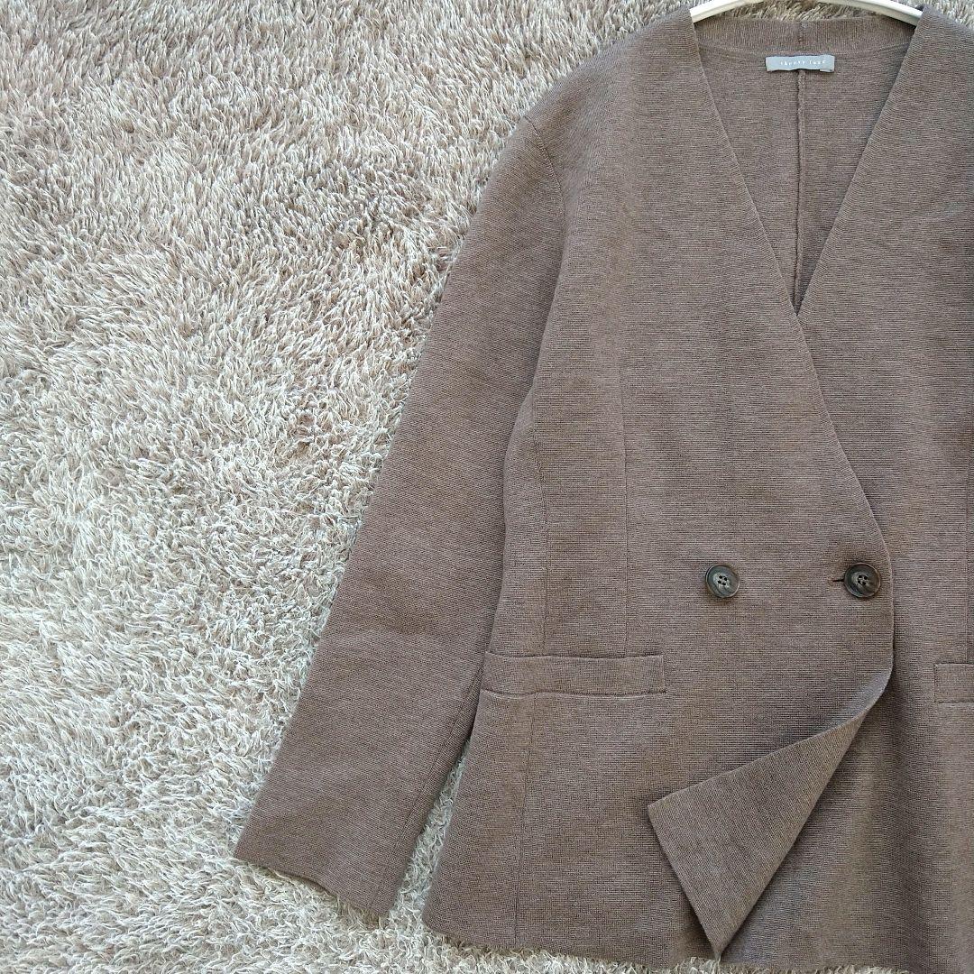 セオリーリュクス ノーカラー ニットダブルジャケット カーディガン ウール混