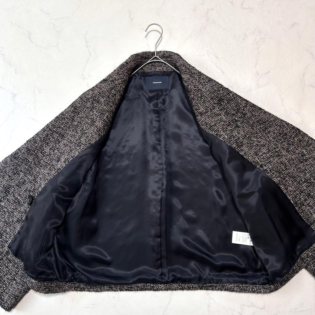 未使用級 フレームワーク TWEEDツイードショートコートワイド定価 5.2千円