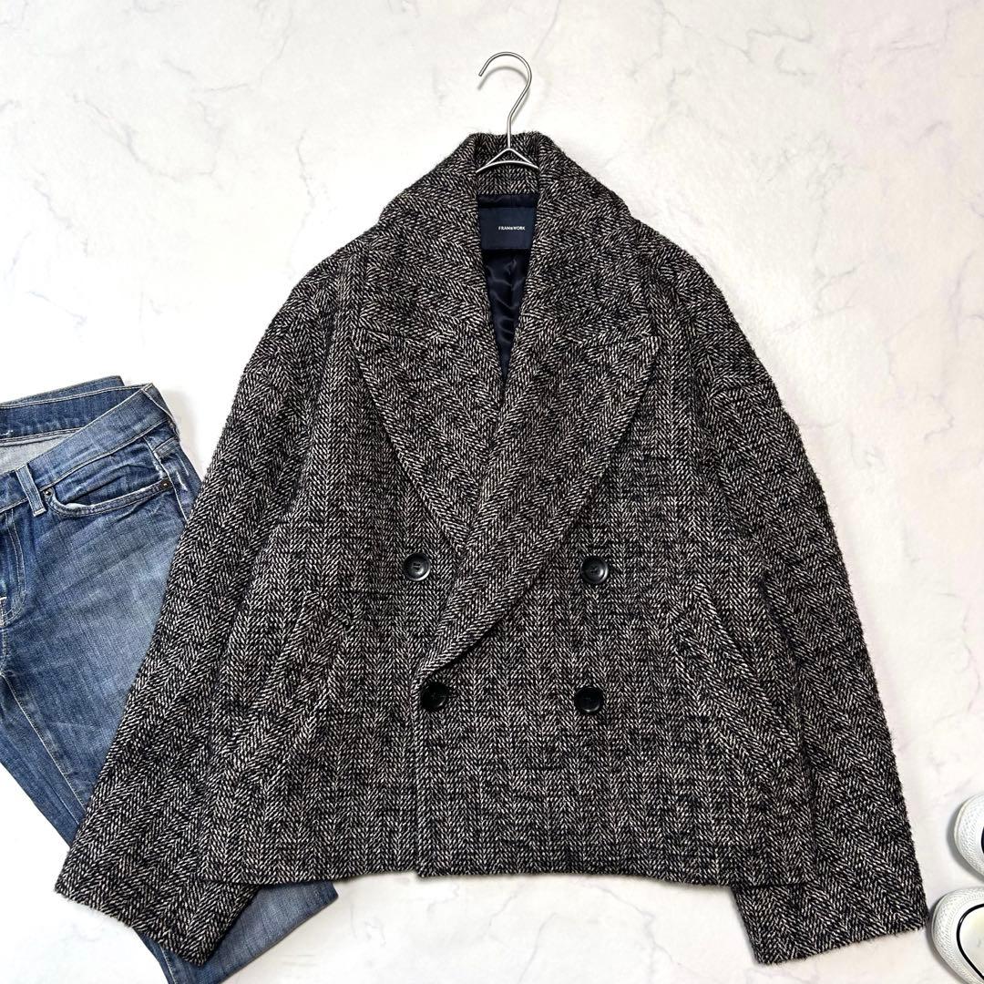 未使用級 フレームワーク TWEEDツイードショートコートワイド定価 5.2千円