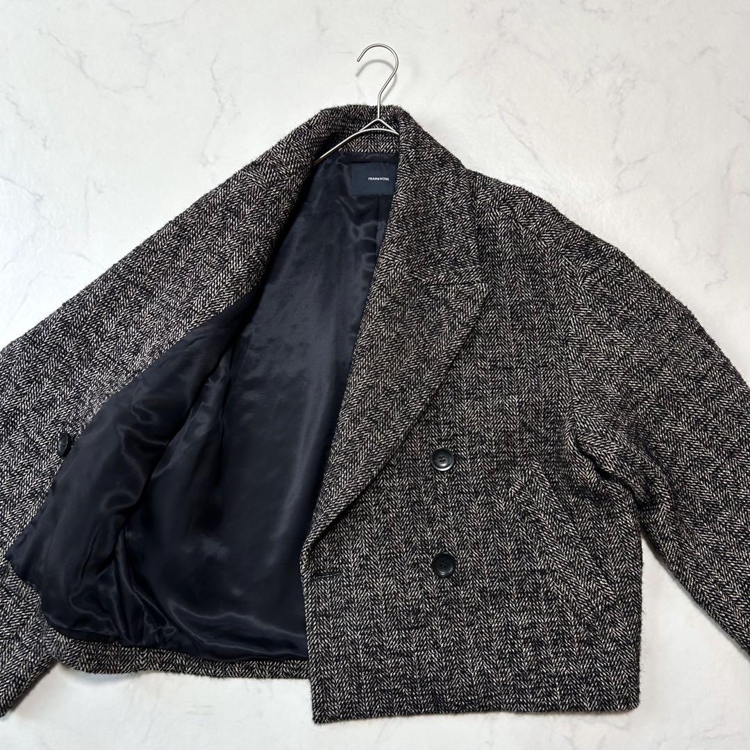 未使用級 フレームワーク TWEEDツイードショートコートワイド定価 5.2千円