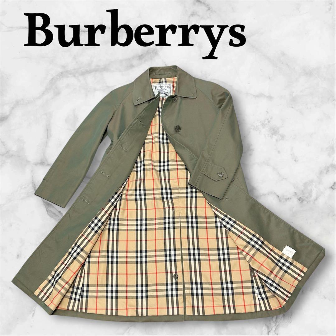 【Burberrys】玉虫色 カーキ ステンカラーコート ノバチェック SS