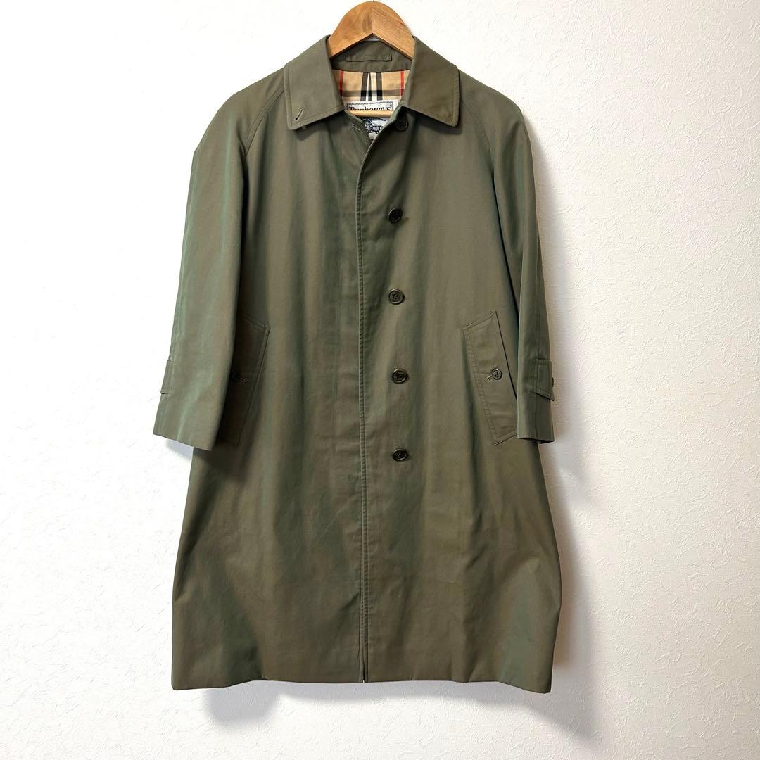 【Burberrys】玉虫色 カーキ ステンカラーコート ノバチェック SS