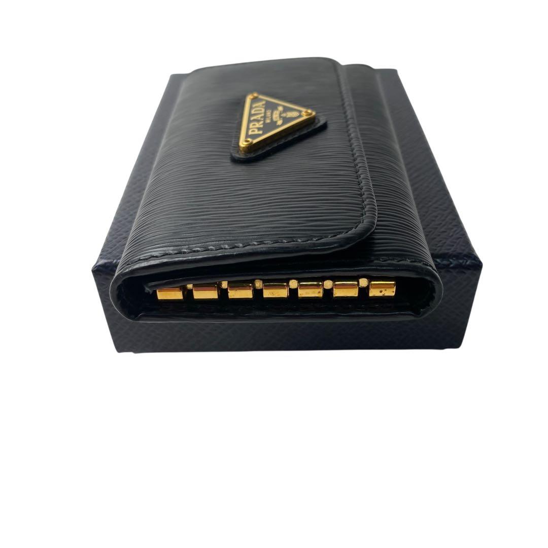 美品 プラダ PRADA 4連 キーケース 三角ロゴプレート ブラック