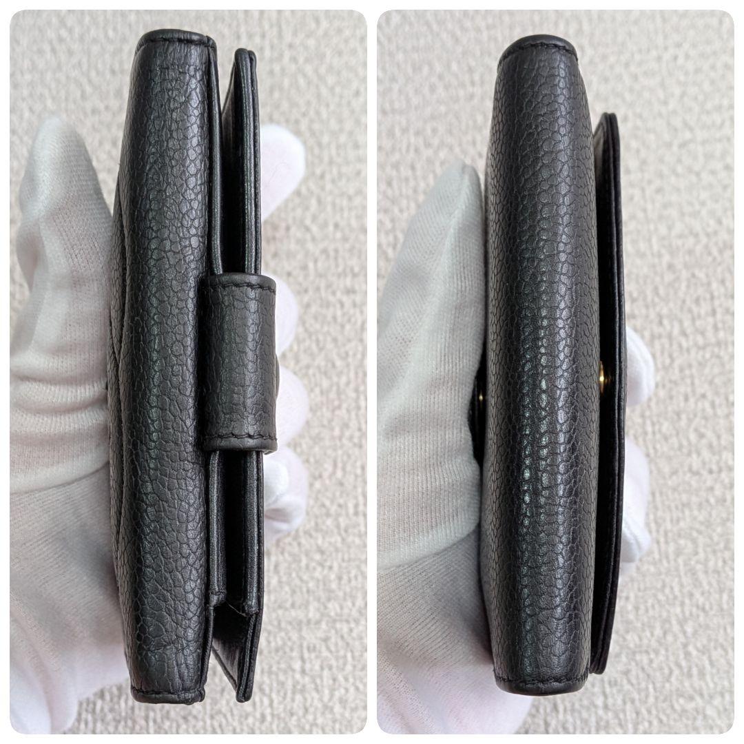 シャネル　デカココ　Wホック折り財布　キャビアスキン　黒　ミニチェーンウォレット