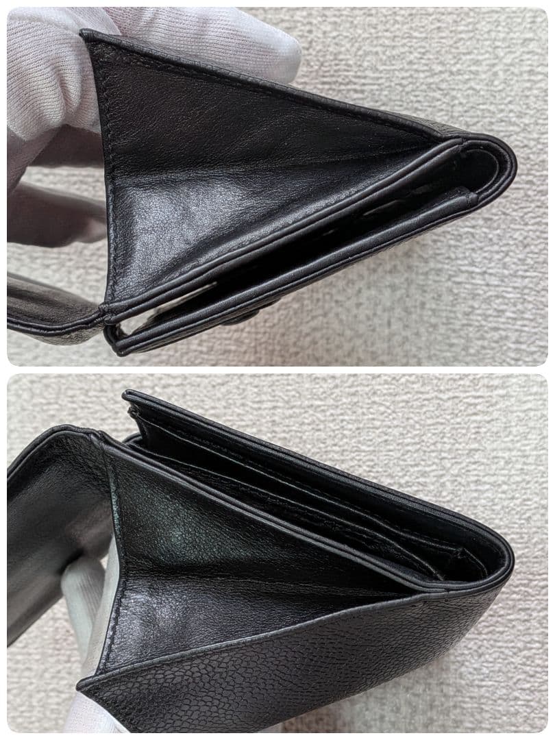 シャネル　デカココ　Wホック折り財布　キャビアスキン　黒　ミニチェーンウォレット