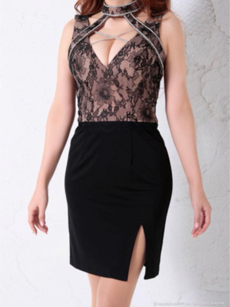 【完売品】 an ナイトドレス キャバドレス ブラック ベージュ レース S