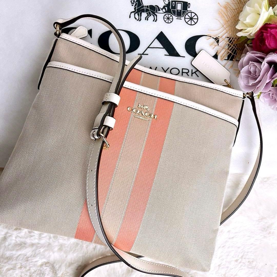 極美品☆COACHコーチ ショルダーバッグ キャンバス 軽量 ベージュ