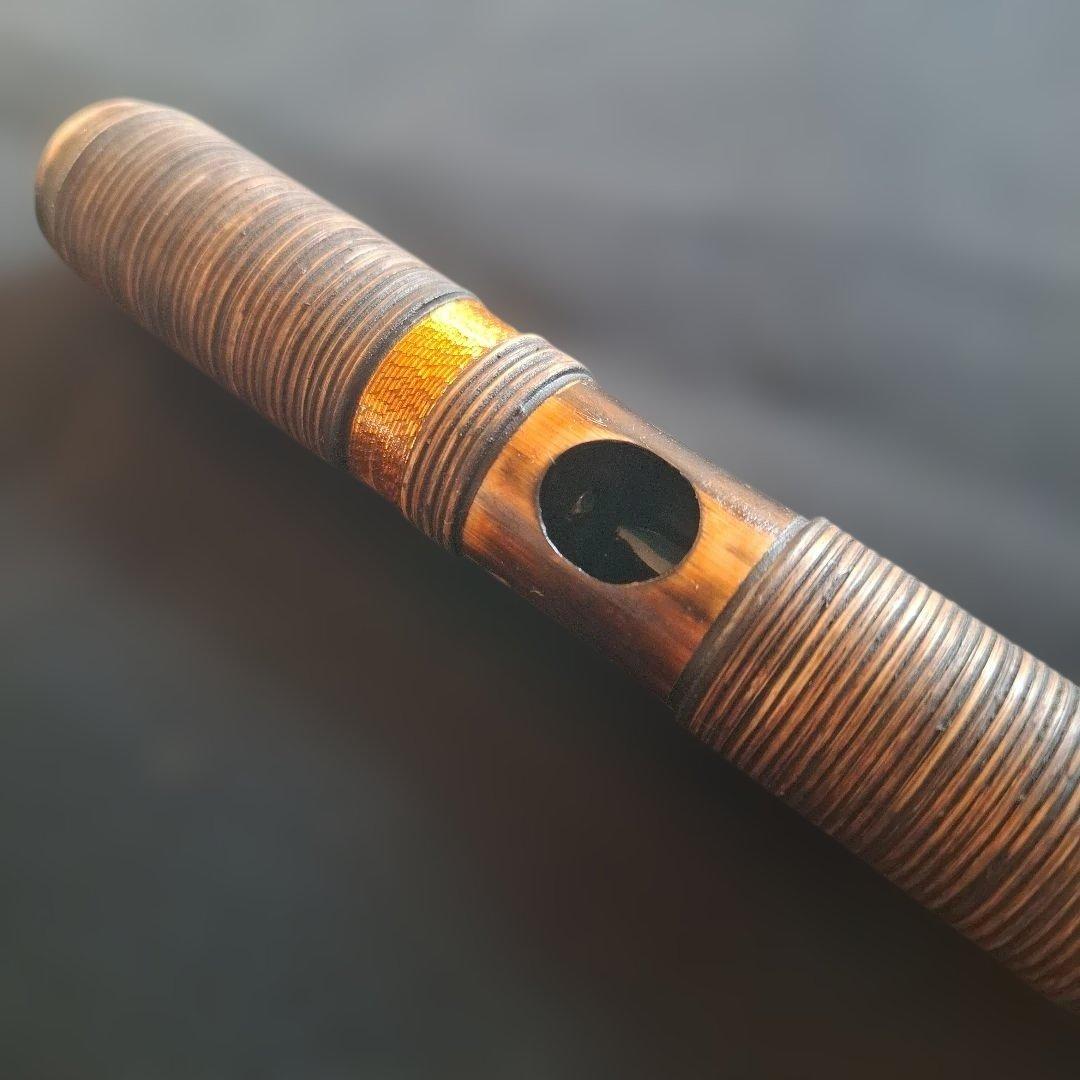 篠笛　古典調　7本調子　6穴　天地胴藤巻き　超鐵仕様　燻風仕上げ