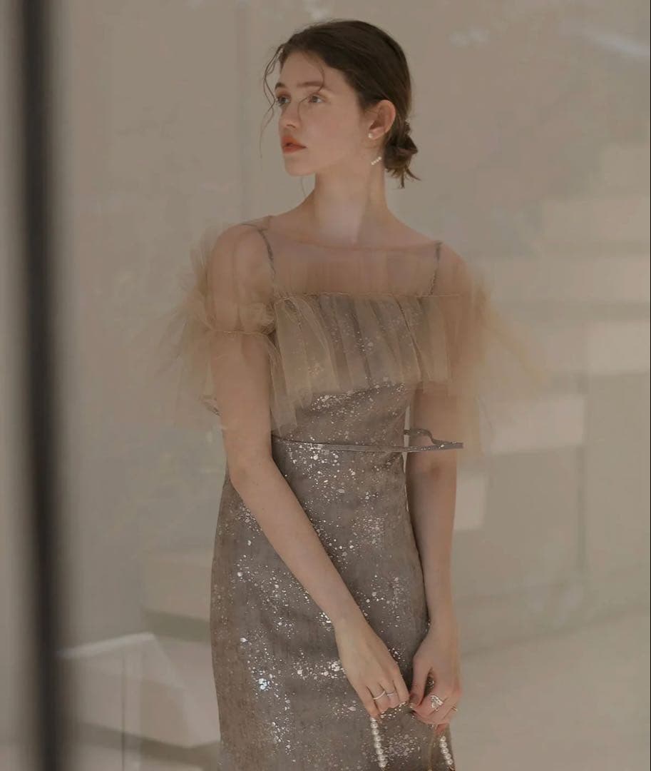 Leja チュールフリルボレロペイントマーメイドワンピースドレス(新品タグ付き）