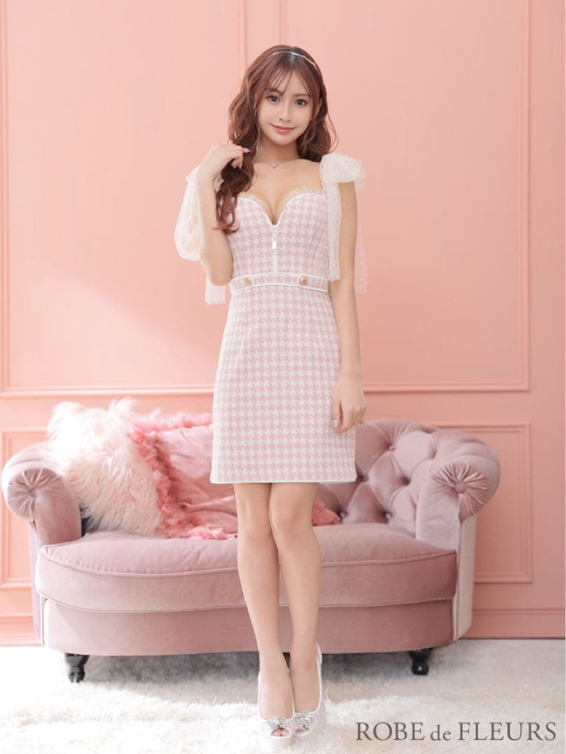 ROBE de FLEURS ドットチュールツイードドレス