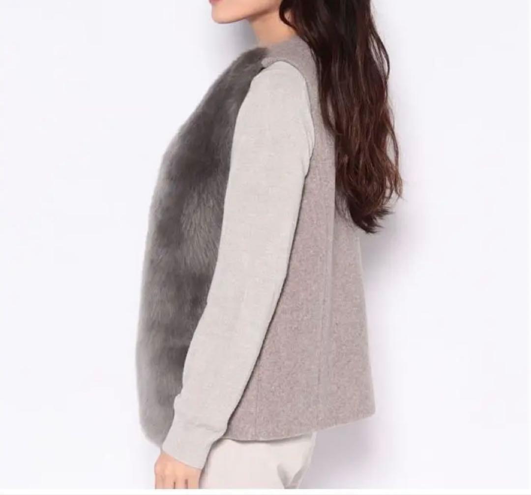 【美品】Leilian シープファー ノースリーブベスト グレー