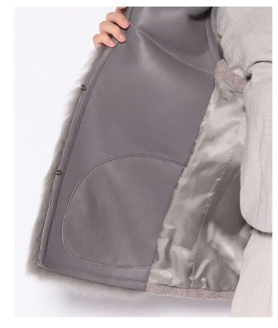 【美品】Leilian シープファー ノースリーブベスト グレー