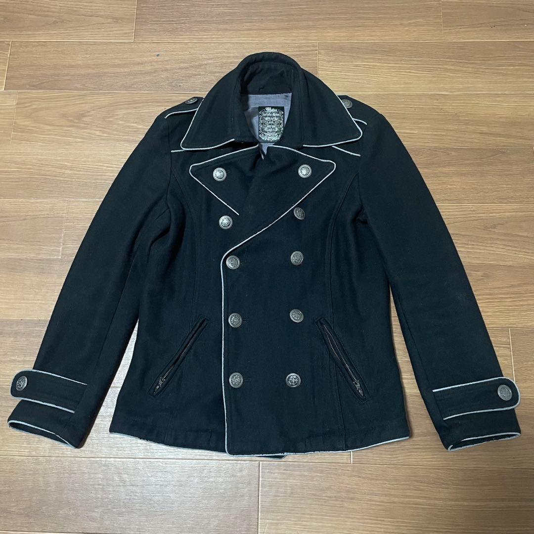 midas 黒 ダブルブレストピーコート L