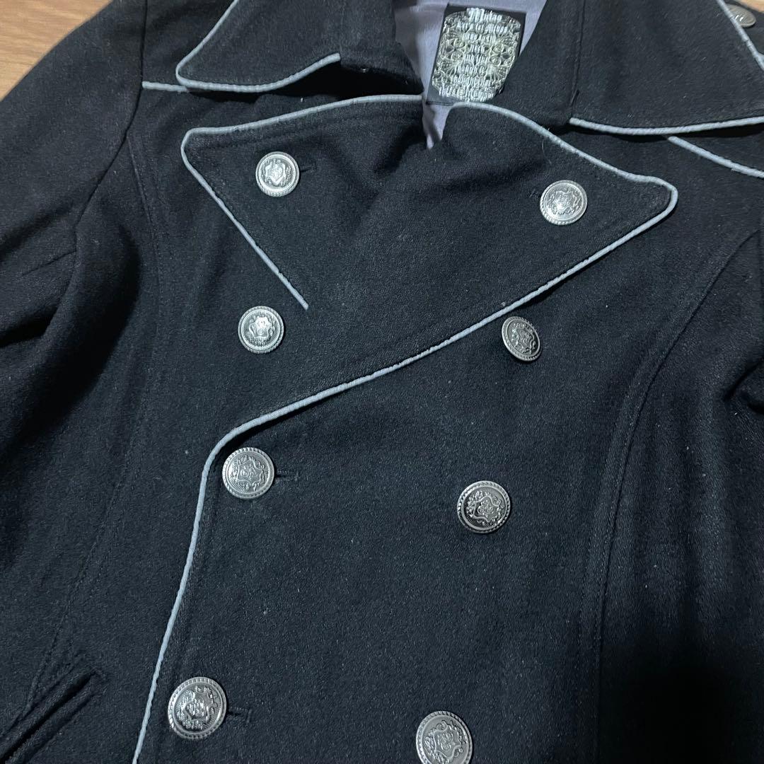 midas 黒 ダブルブレストピーコート L