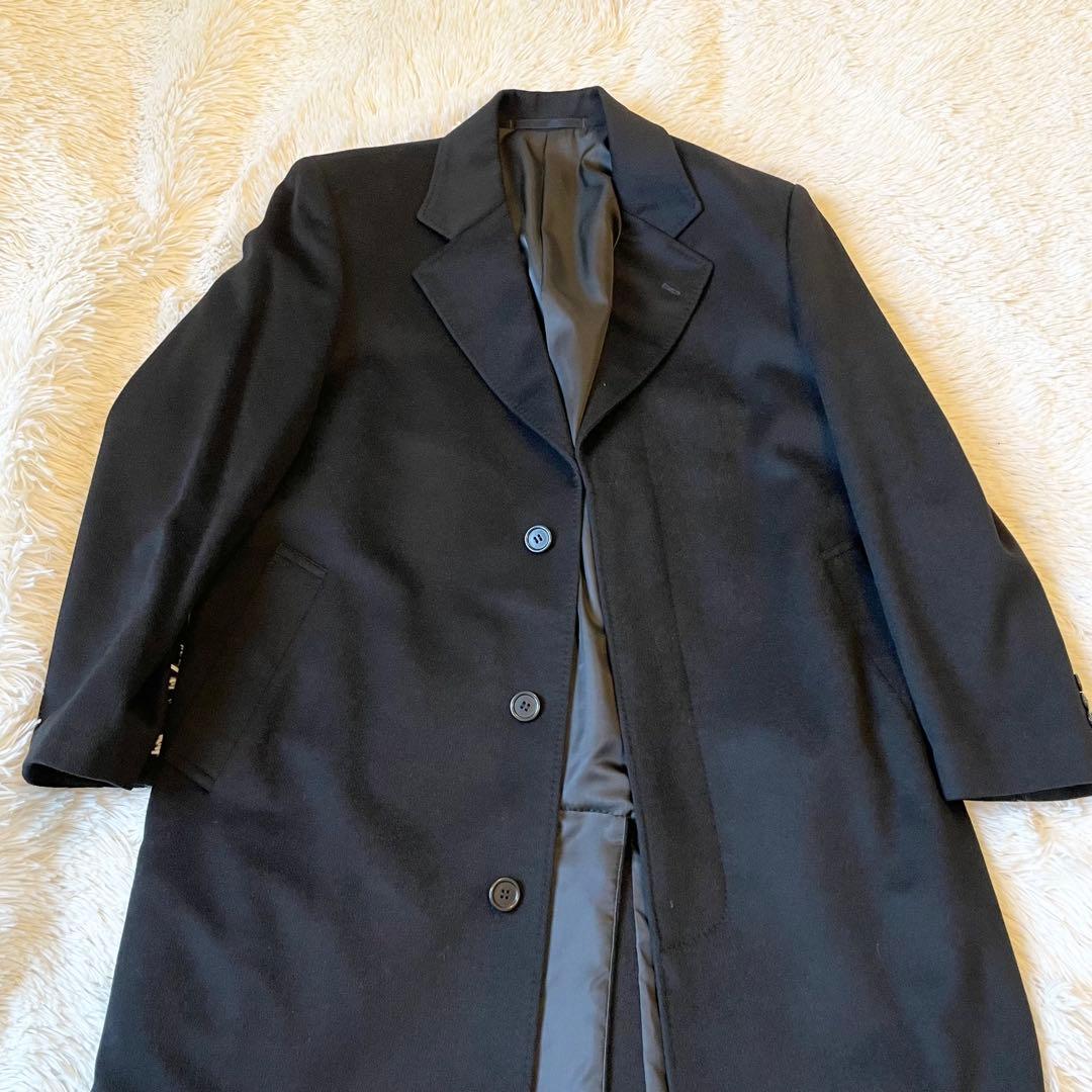 美品✨カシミヤ100％ ロングコート チェスターコート 比翼 ブラック 日本製