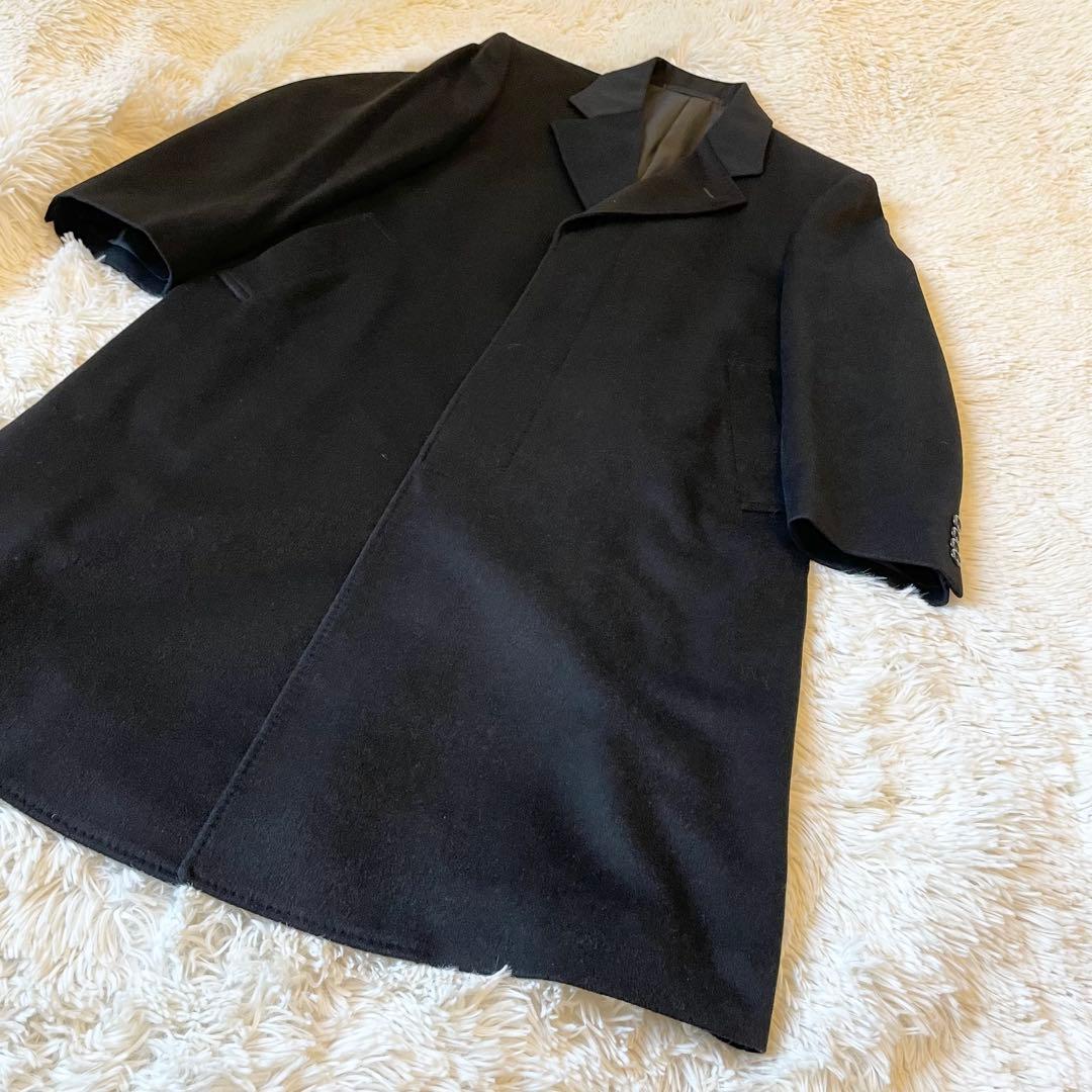 美品✨カシミヤ100％ ロングコート チェスターコート 比翼 ブラック 日本製