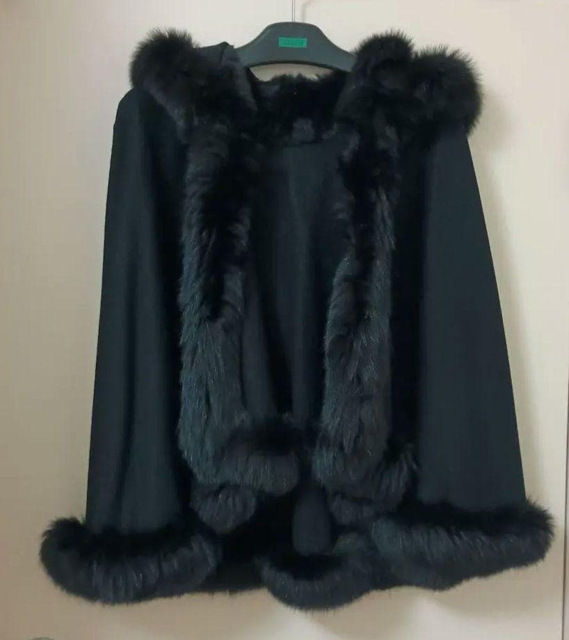 カシミヤ 100％ フォックス ケープ ポンチョ マント 美品 大きいサイズOK
