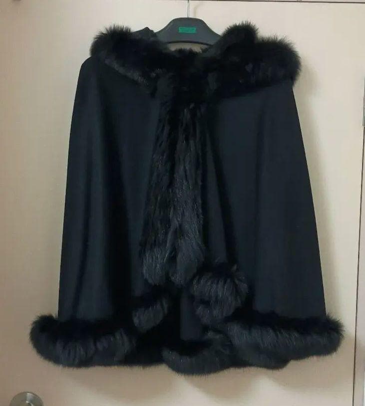 カシミヤ 100％ フォックス ケープ ポンチョ マント 美品 大きいサイズOK