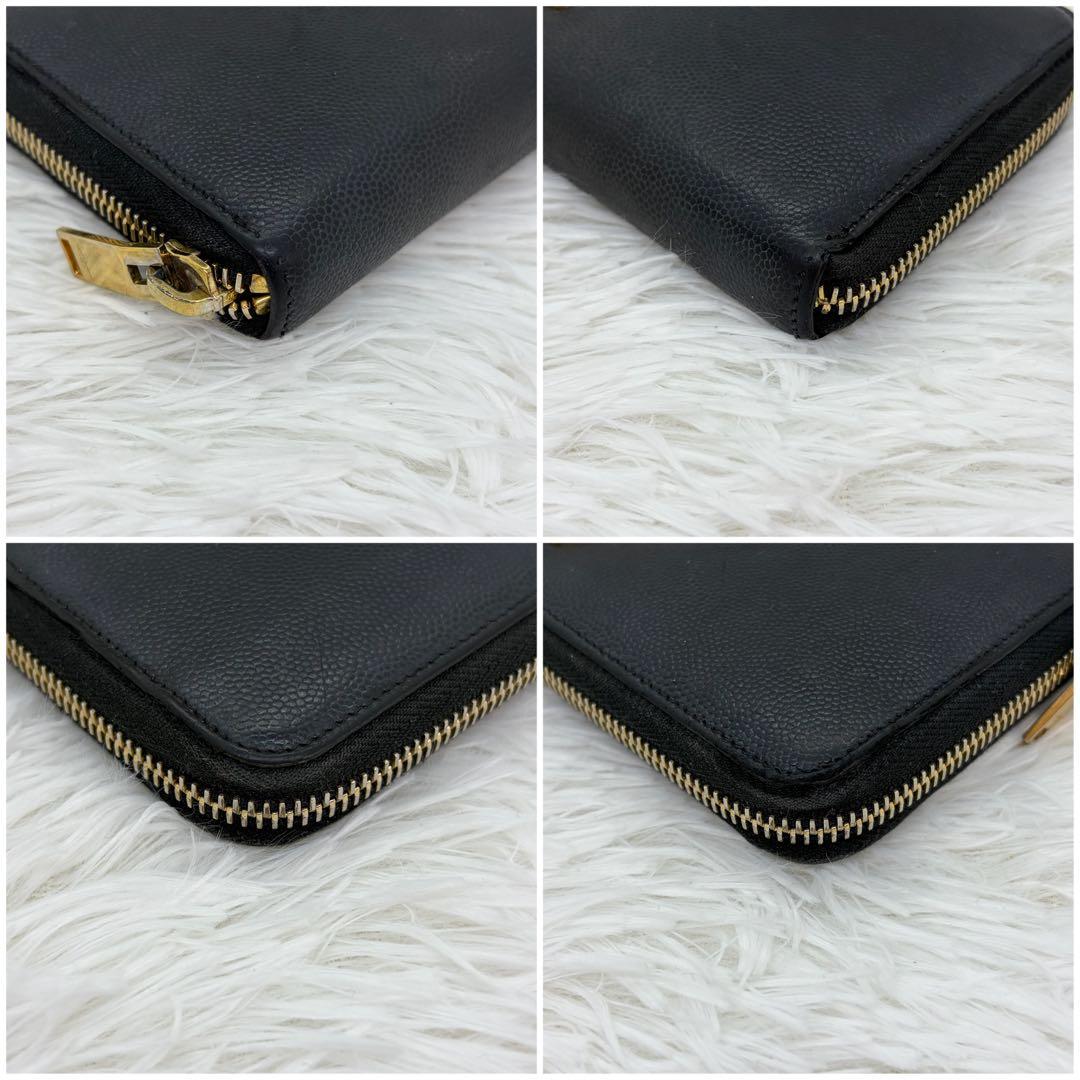美品✨サンローラン　長財布 キャビアスキン　カサンドラ　レザー　ブラック