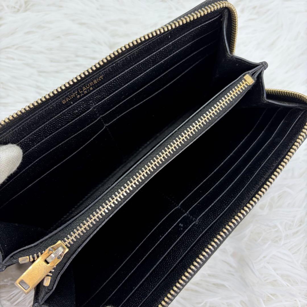 美品✨サンローラン　長財布 キャビアスキン　カサンドラ　レザー　ブラック