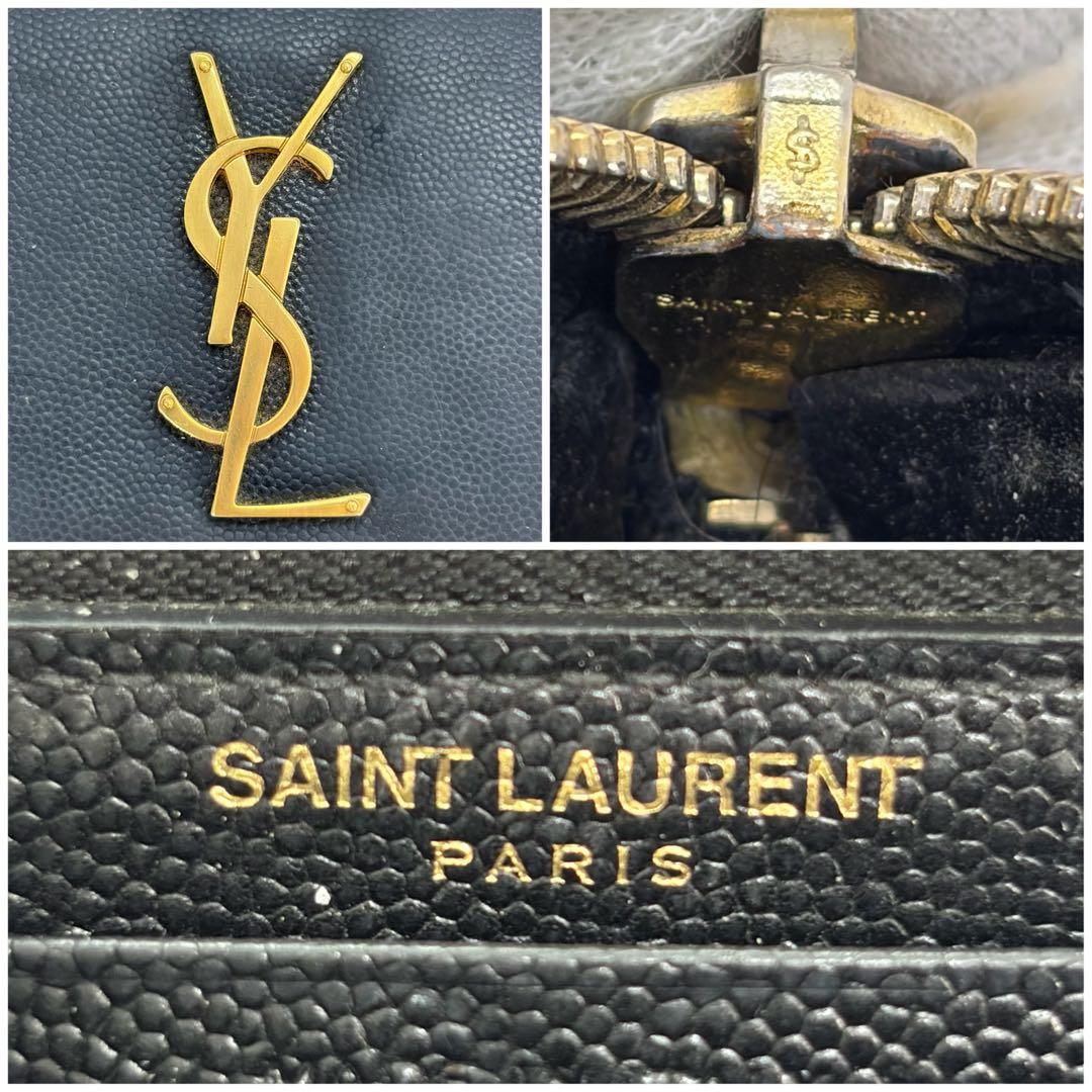 美品✨サンローラン　長財布 キャビアスキン　カサンドラ　レザー　ブラック