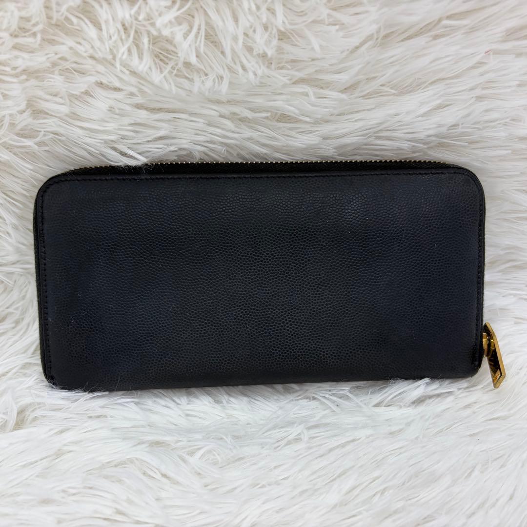 美品✨サンローラン　長財布 キャビアスキン　カサンドラ　レザー　ブラック