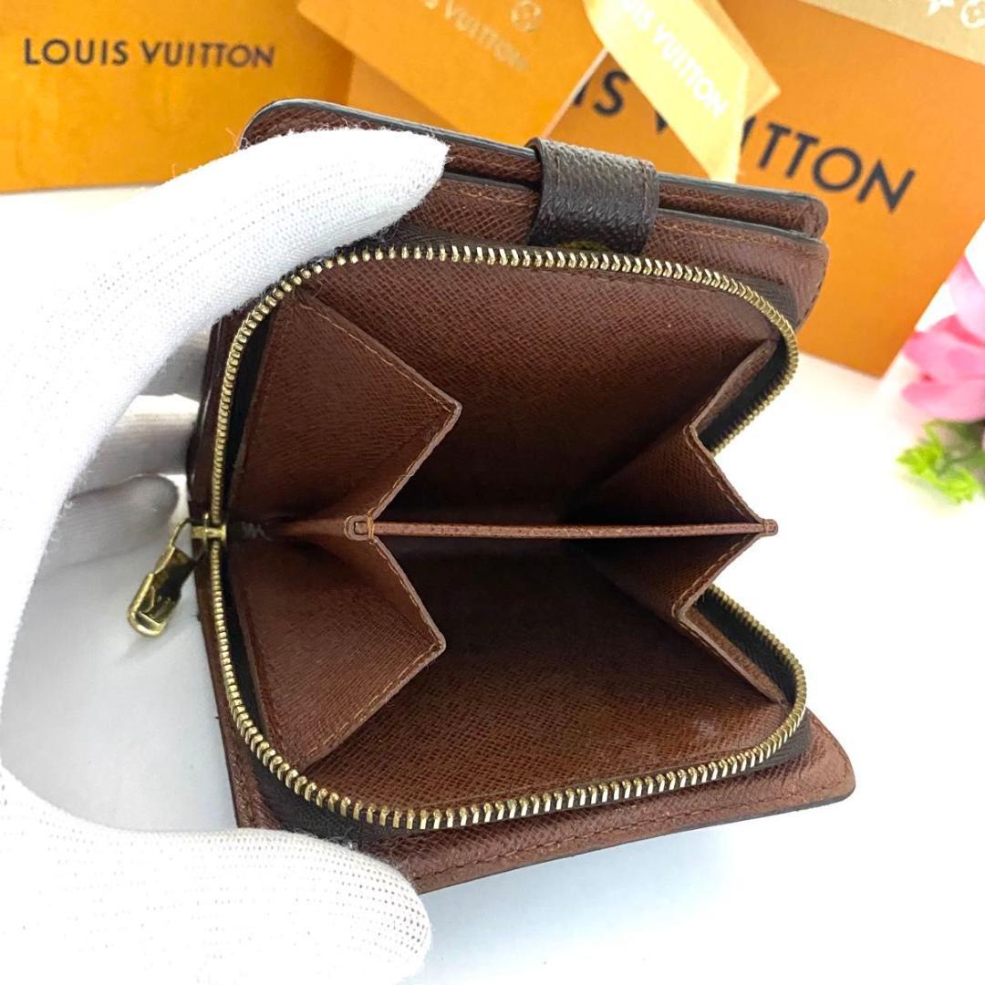 ルイ ヴィトン◎コンパクトジップ モノグラム ラウンドファスナー 二つ折り 茶色