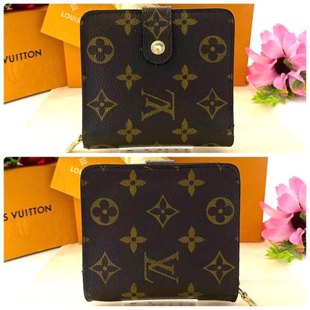 ルイ ヴィトン◎コンパクトジップ モノグラム ラウンドファスナー 二つ折り 茶色