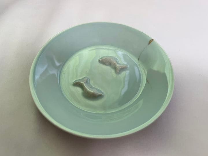 北大路魯山人　初代　宮永東山　北大路魯山人補作　青磁双魚文小鉢