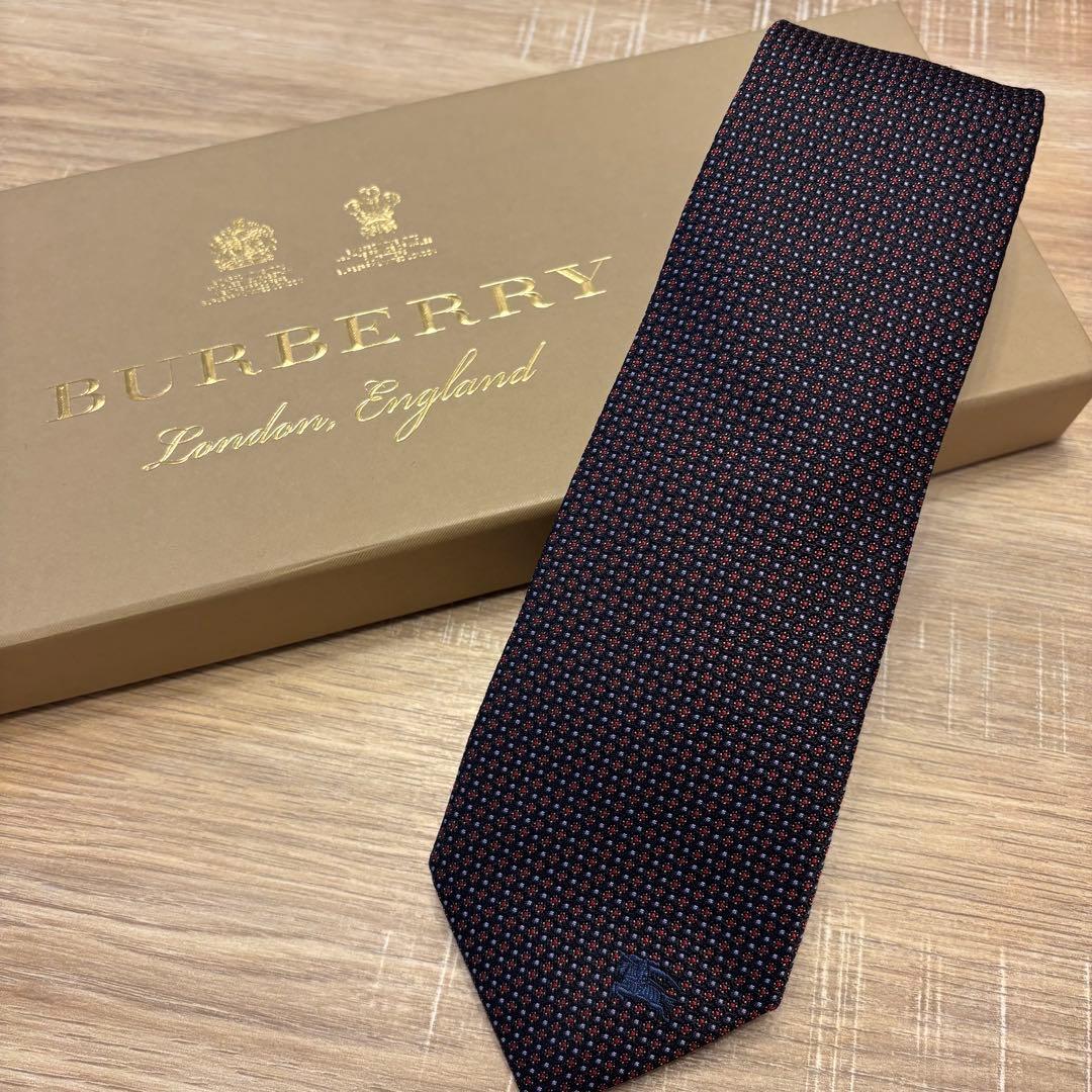 【新品未使用】BURBERRY ネクタイ　ネイビー 赤 ドット柄