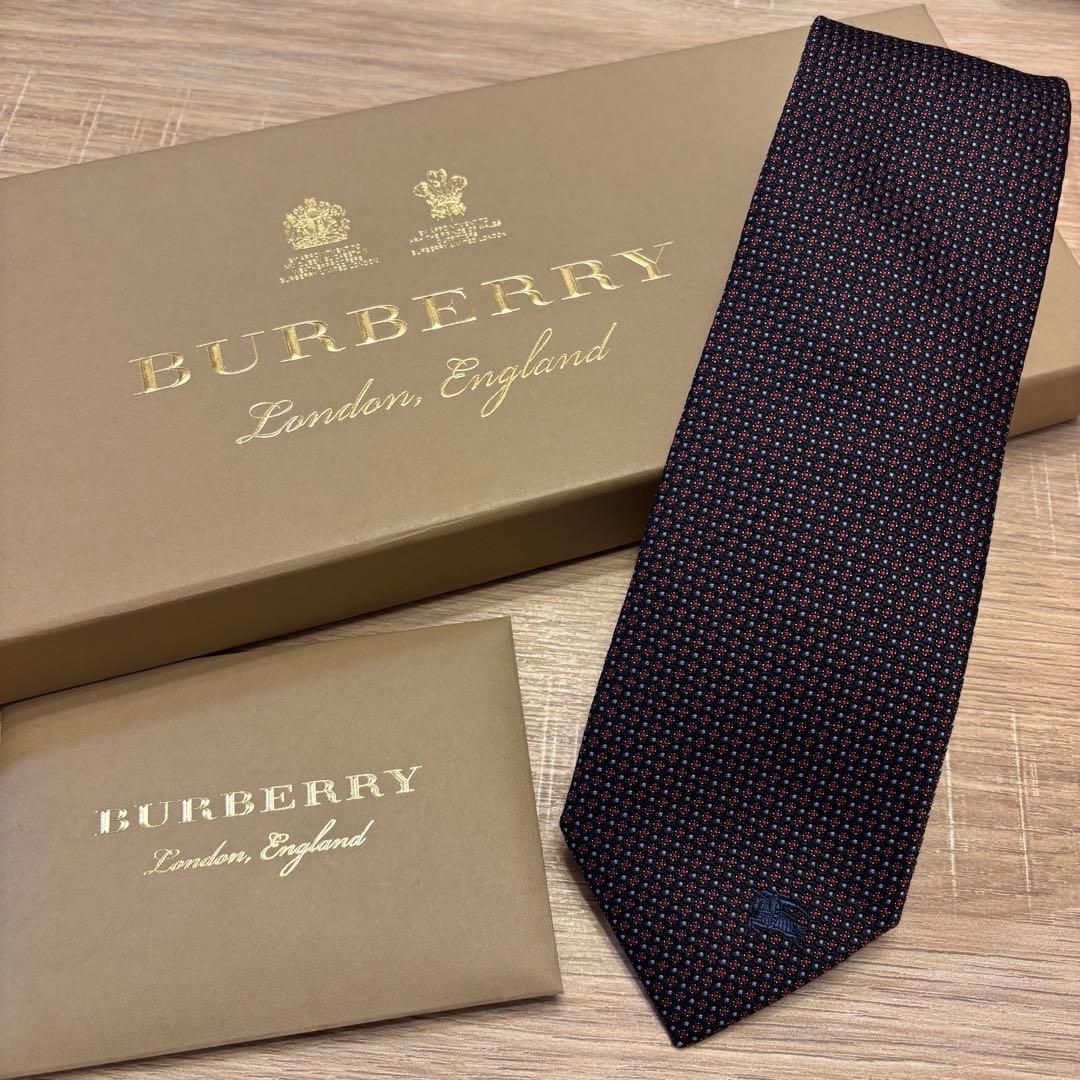 【新品未使用】BURBERRY ネクタイ　ネイビー 赤 ドット柄