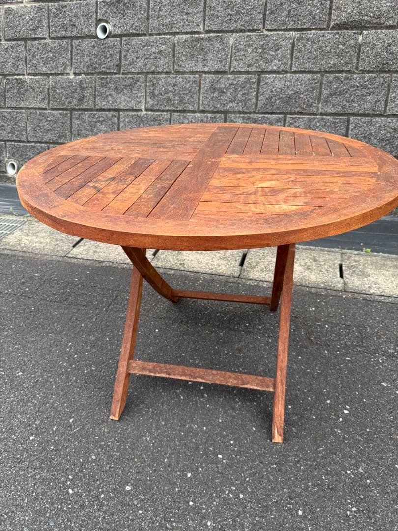 希少　木製　折り畳み　丸テーブル大　シンガポールで購入　6月22日迄の出品